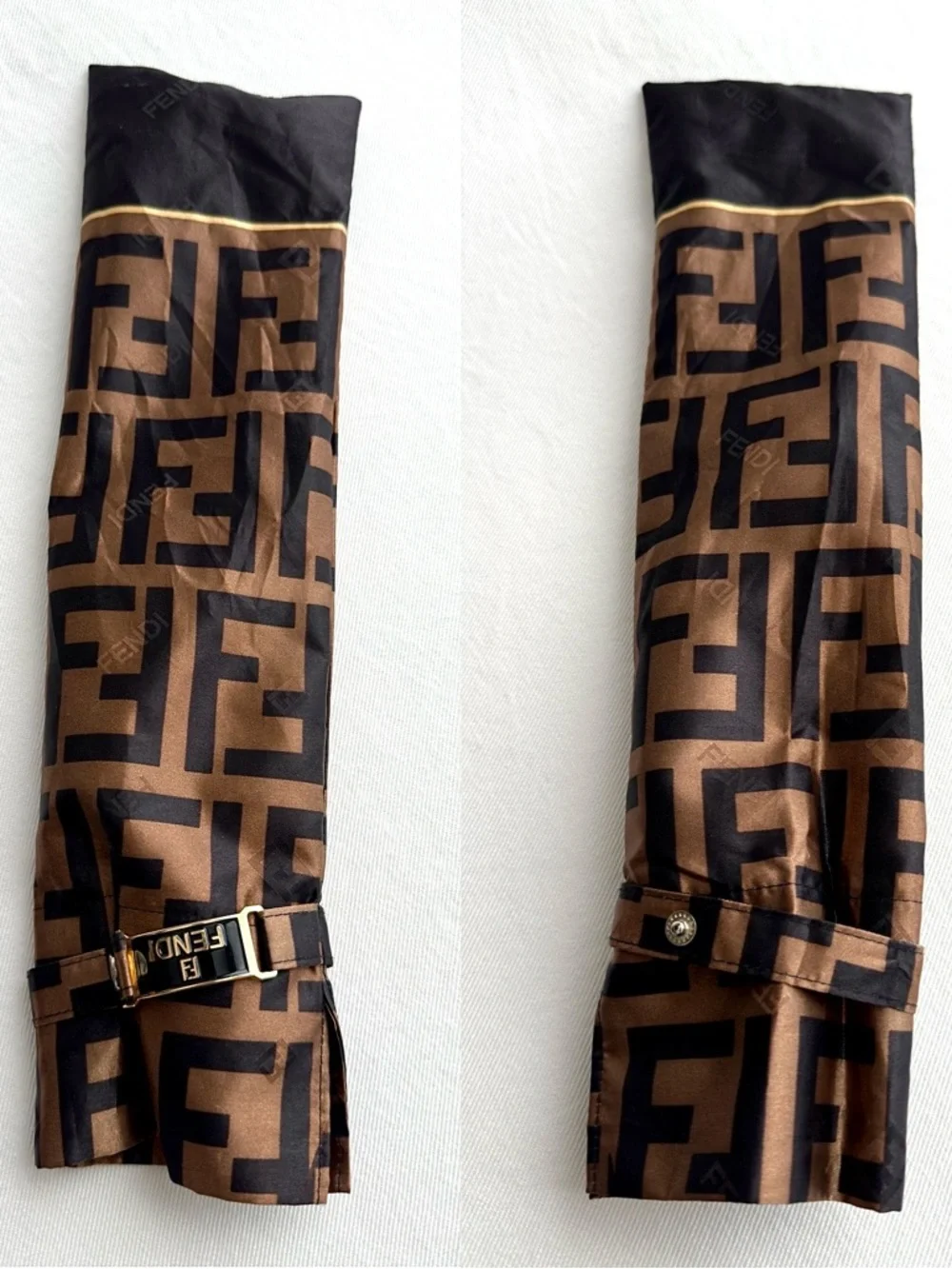 ✨Authentic FENDI Vintage FF Zucca Monogram Nylon Compact Umbrella Brown - Picture 3 of 15